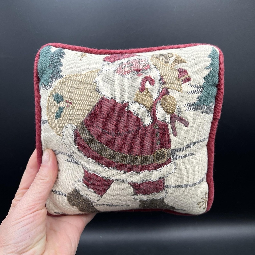 Vintage Christmas Santa Claus Tapestry Throw Pillow Decor 7x7x4 Red Back Quality